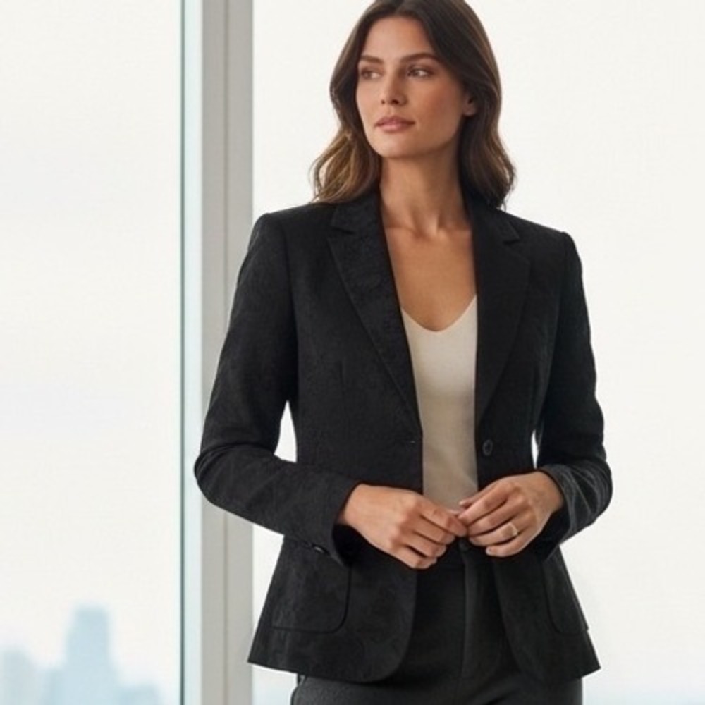 Escada Blazer Women Black Floral Jacquard Tailored Jacket Luxury Office 38/8 US